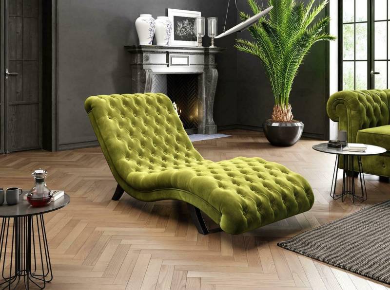 JVmoebel Chaiselongue Loungesofa Chesterfield Couch Sofa Liege Holz Metall Relaxliege, Made in Europa von JVmoebel