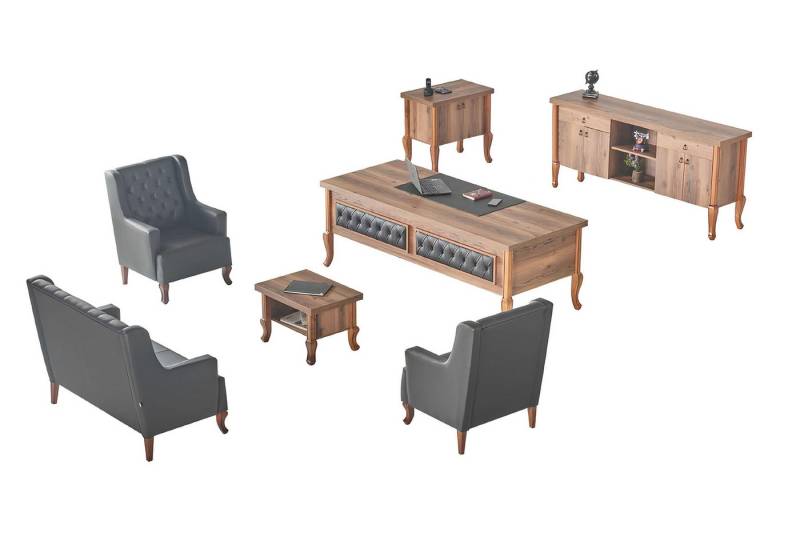 JVmoebel Chefsessel Komplett Büroeinrichtung Bürotisch Chefsessel Sideboard Holz Leder, Made in Europa von JVmoebel