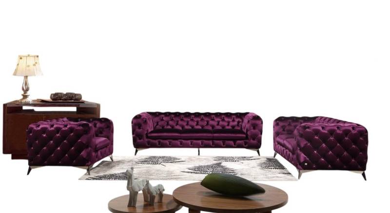 JVmoebel Chesterfield-Sessel Chesterfield Italienisches Sofa Set 2x Einsitzer Lila Textil Neu (1 Sitzer), Made in Europe von JVmoebel