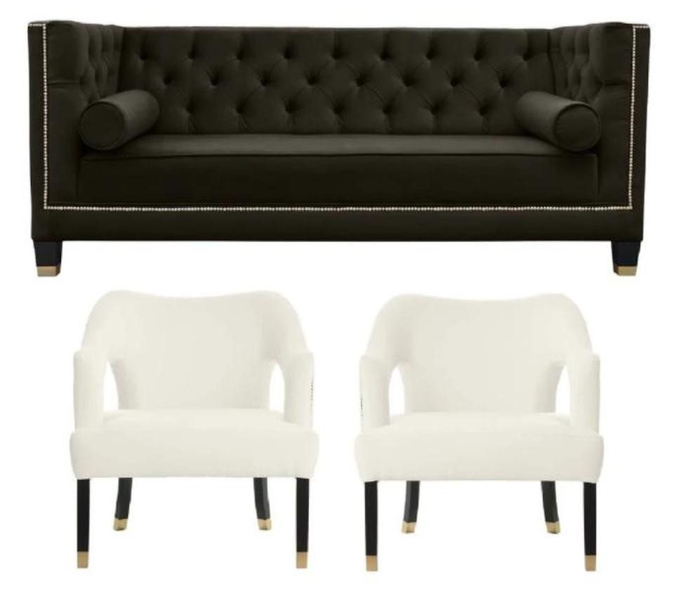 JVmoebel Chesterfield-Sessel Chesterfield XXL Sessel Schwarz Weiß Textil Stoff Kreative Möbel (3-St., Zweisitzer Maße, Sessel Maße), Made in Europe von JVmoebel