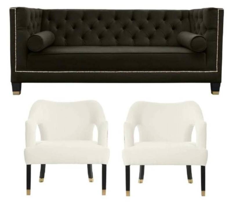 JVmoebel Chesterfield-Sessel Chesterfield XXL Sessel Schwarz Weiß Textil Stoff Kreative Möbel (3-St., Zweisitzer Maße, Sessel Maße), Made in Europe von JVmoebel