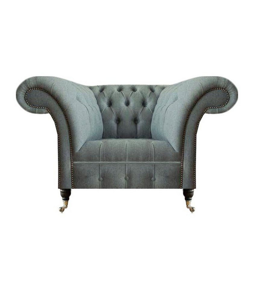 JVmoebel Chesterfield-Sessel Grau Chesterfield Sessel Polsterstuhl Textil für Wohnzimmer (1-St., 1x Sessel), Made in Europa von JVmoebel