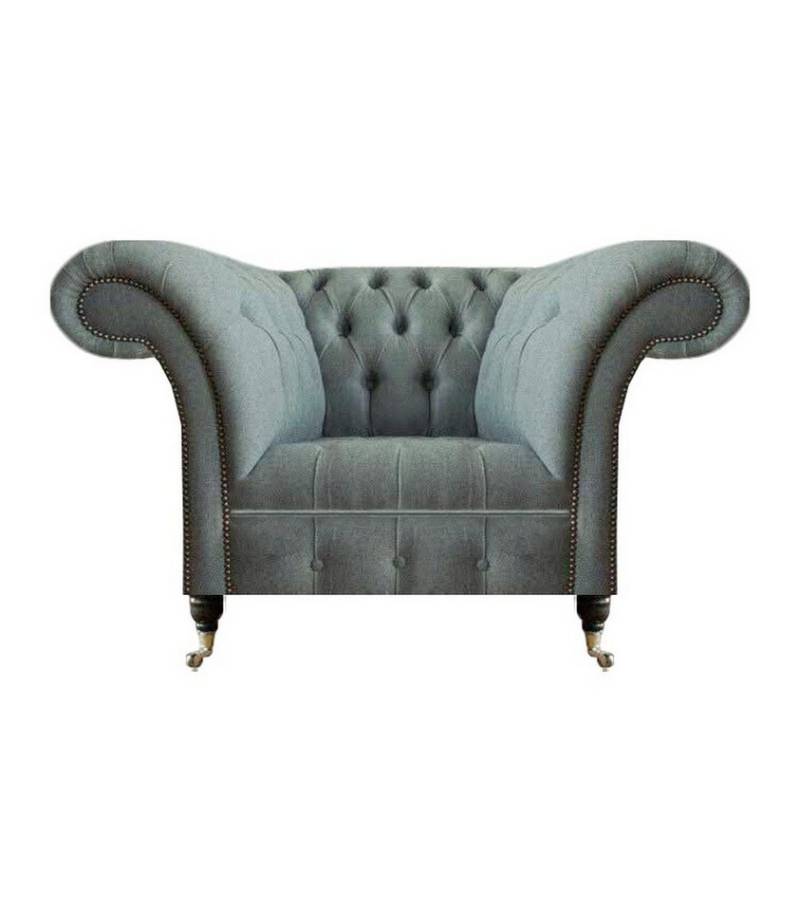 JVmoebel Chesterfield-Sessel Grau Chesterfield Sessel Polsterstuhl Textil für Wohnzimmer (1-St., 1x Sessel), Made in Europa von JVmoebel