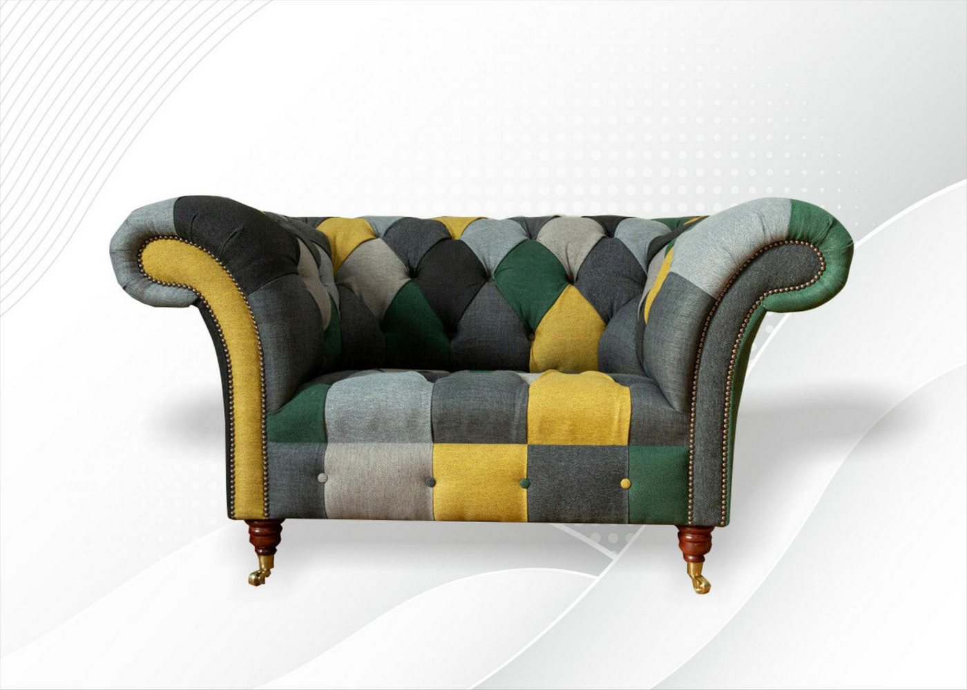 JVmoebel Chesterfield-Sessel Grau gepolsterte Couch aus Textil – 1,5-Sitzer Fernsehsessel, Made in Europa von JVmoebel