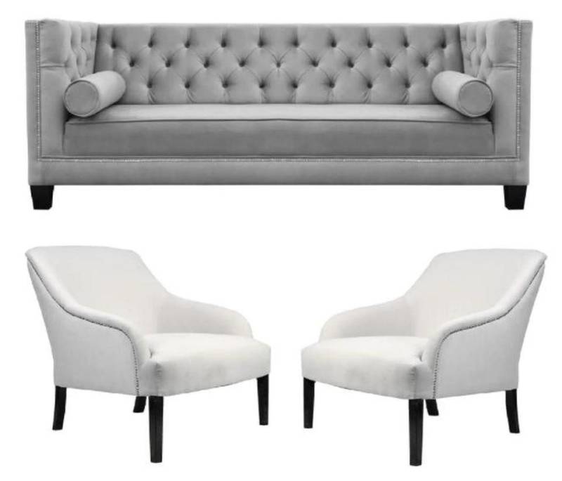 JVmoebel Chesterfield-Sessel Grauer Chesterfield Sessel XXL Textil Stoff Couch Kreativ Neu (3-St., Chesterfield Maße, Sessel Maße), Made in Europe von JVmoebel
