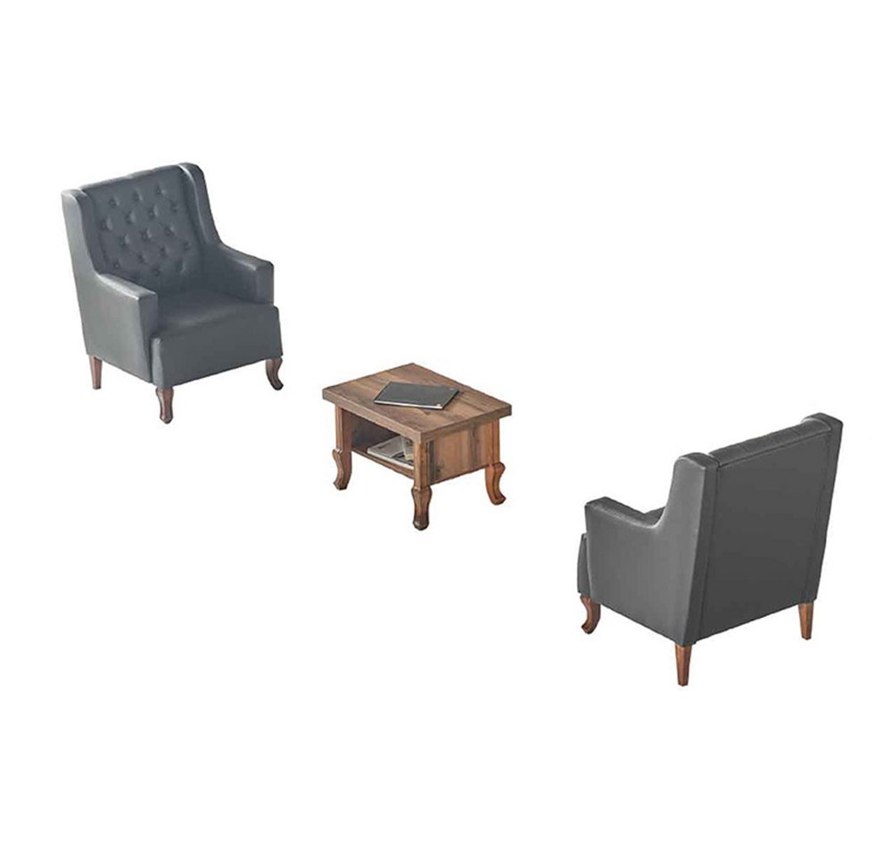 JVmoebel Chesterfield-Sessel Sitzmöbel Set: Chesterfield Sessel & Couchtisch Schwarz Braun (3-St., 2x Sessel, Couchtisch), Made in Europe von JVmoebel
