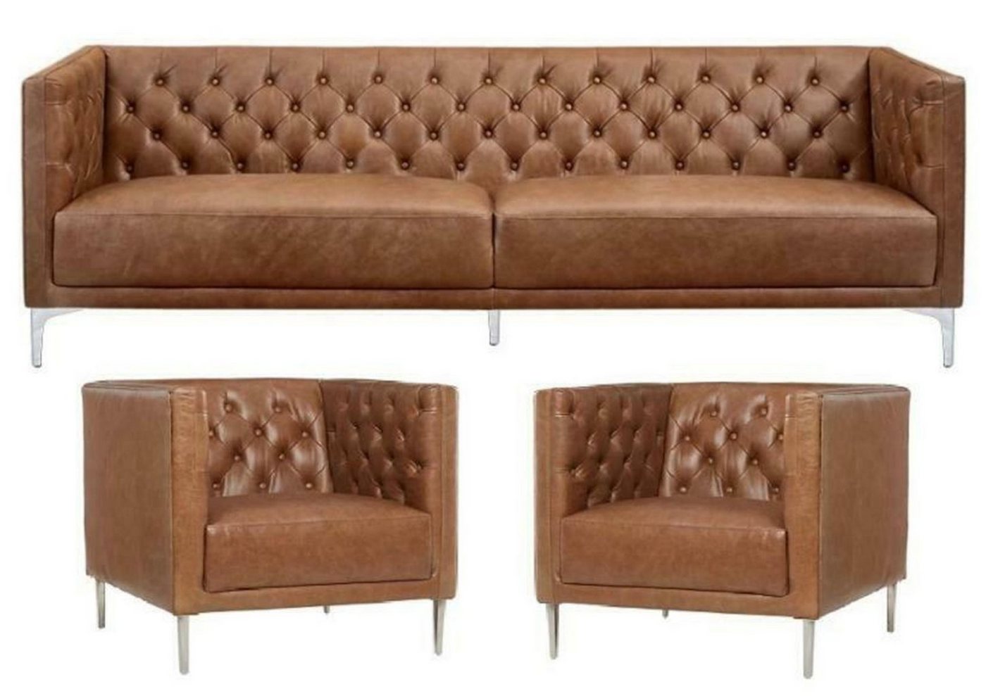 JVmoebel Chesterfield-Sofa Braun Chesterfield 2 Sessel Leder Modern Design Sofa Neu, Made in Europe von JVmoebel