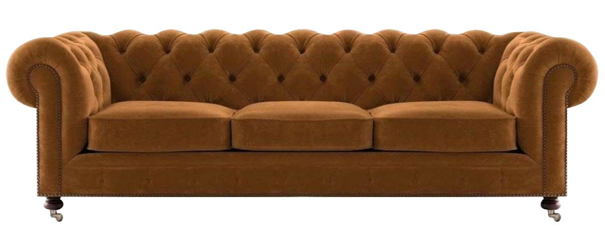 JVmoebel Chesterfield-Sofa, Luxus Gelb Chesterfield Samt Dreisitzer Polster Möbel Hotel Wohnzimmer Praxis von JVmoebel