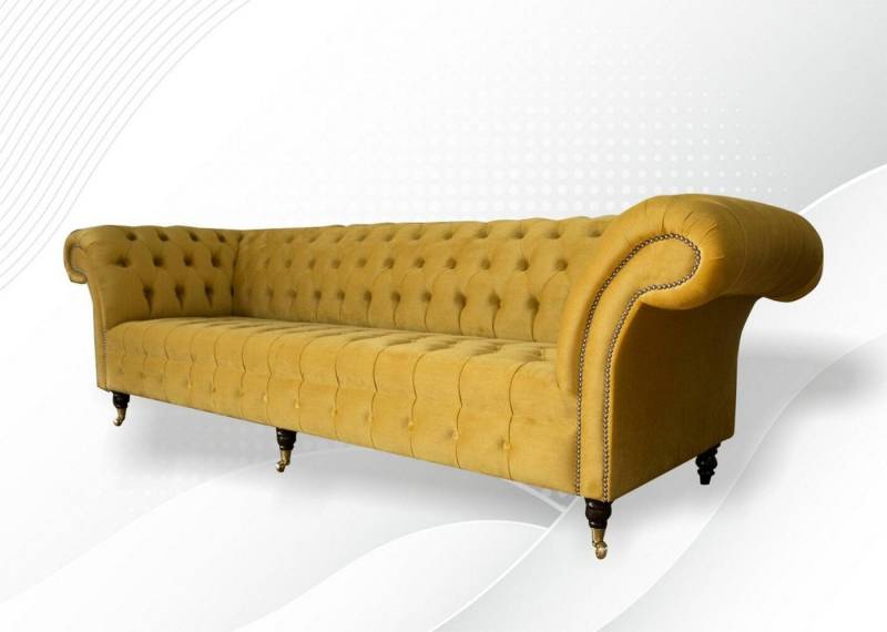JVmoebel Chesterfield-Sofa Big Sofa Couch Polster Garnitur 4 Sitz Textil Sofas Couchen Gelb, Made in Europa von JVmoebel