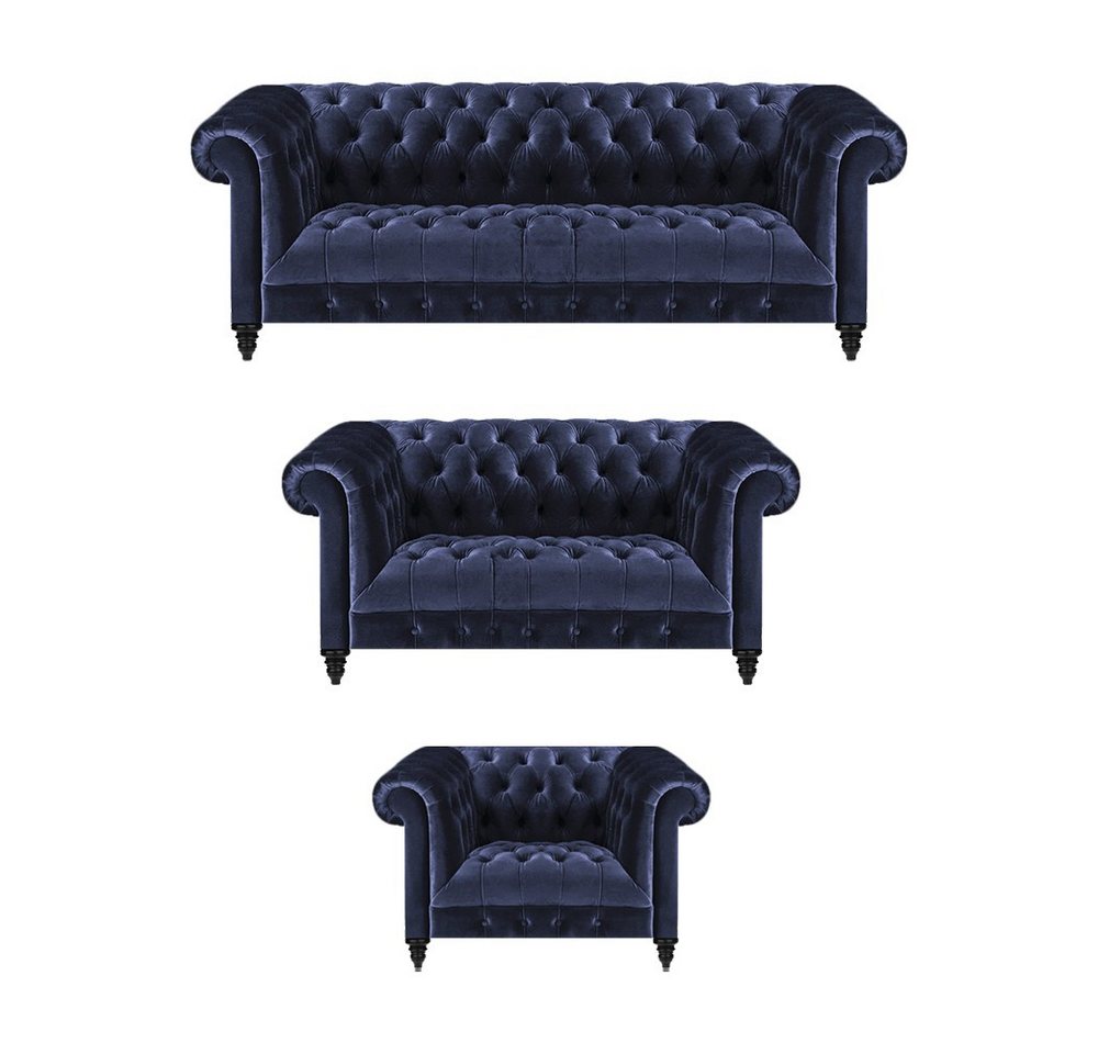 JVmoebel Chesterfield-Sofa Blaues 3-teiliges Sofaset für das Wohnzimmer - Neu und Komplett, 3 Teile, Made in Europa von JVmoebel