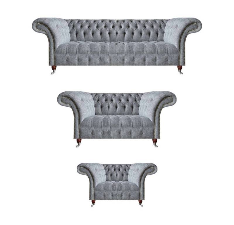 JVmoebel Chesterfield-Sofa Chesterfield Grau Sofas Komplett 3tlg Sessel Design Möbel Sofagarnitur, 3-Sitzer Sofa/2-Sitzer Sofa/Sessel 3 Teile, Made in Europa von JVmoebel