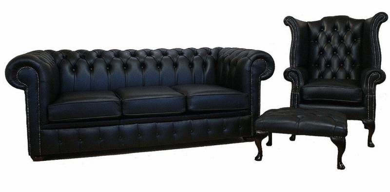 JVmoebel Chesterfield-Sofa Chesterfield Sitzgruppe Schwarz - Polster Sofa & Sessel Set, 3 Teile, Made in Europa JVmoebel Chesterfield-Sofa Chesterfield Sitzgruppe Schwarz - Polster Sofa & Sessel Set, 3 Teile, Made in Europa von JVmoebel