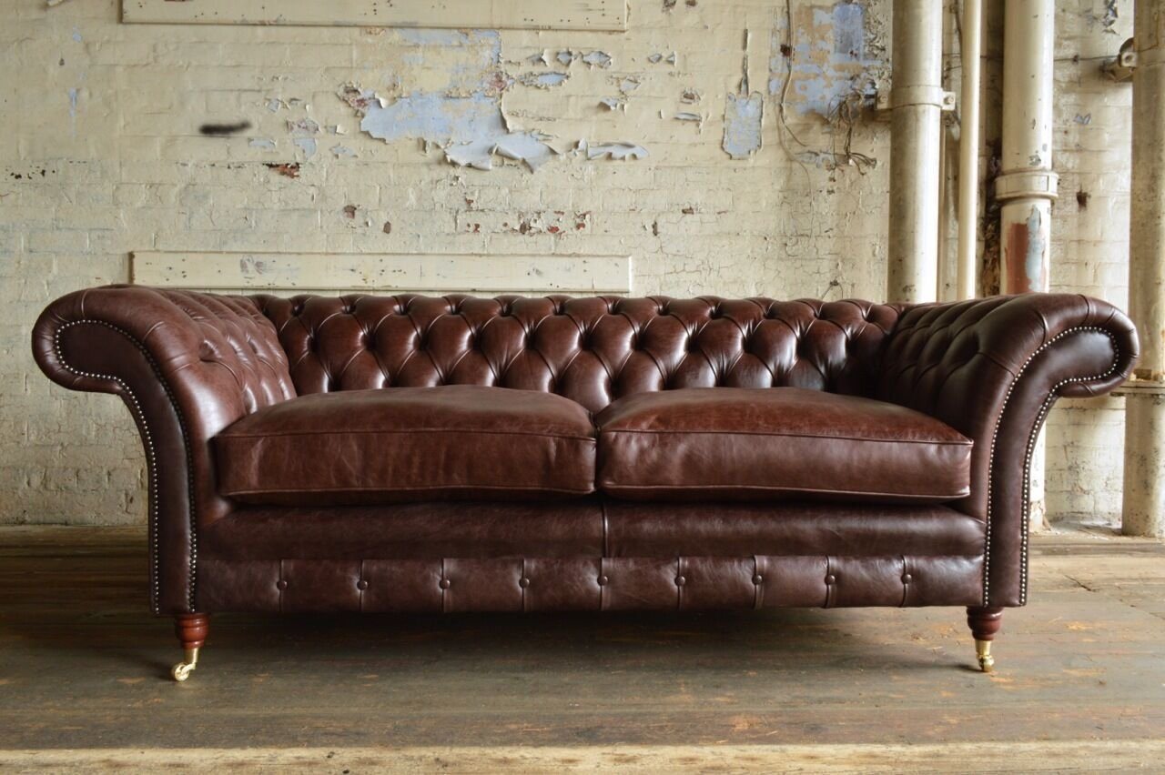 JVmoebel Chesterfield-Sofa Design Chesterfield 3-Sitzer Couch Braun Polster 100% Leder Sofort, Made in Europe von JVmoebel