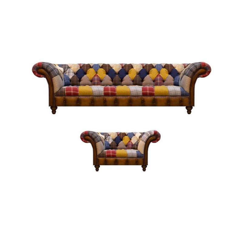 JVmoebel Chesterfield-Sofa Designer Mehrfarbig Sofa Dreisitze Couch Polstermöbel Sessel Möbel, 2 Teile, Made in Europa von JVmoebel