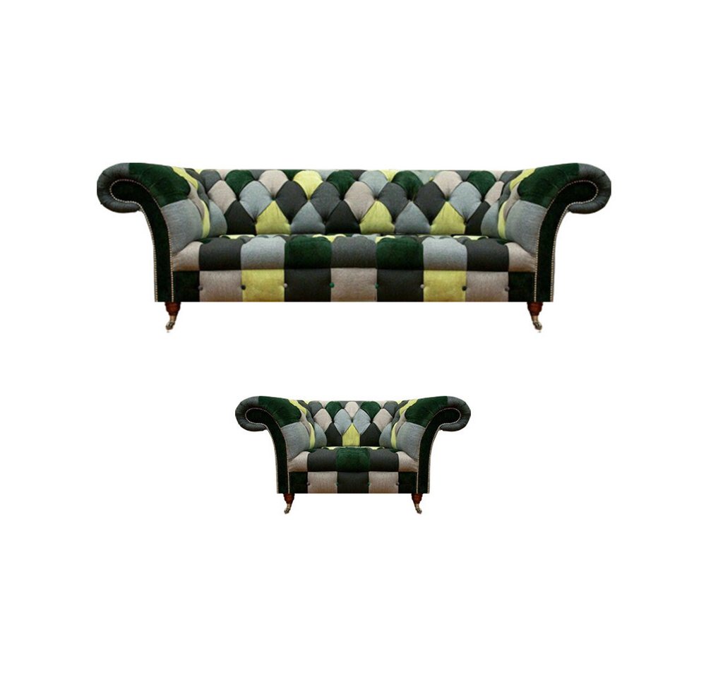 JVmoebel Chesterfield-Sofa Designer Möbel Dreisitzer Sofa Couch Chesterfield Sessel Modern, 2 Teile, Made in Europa von JVmoebel
