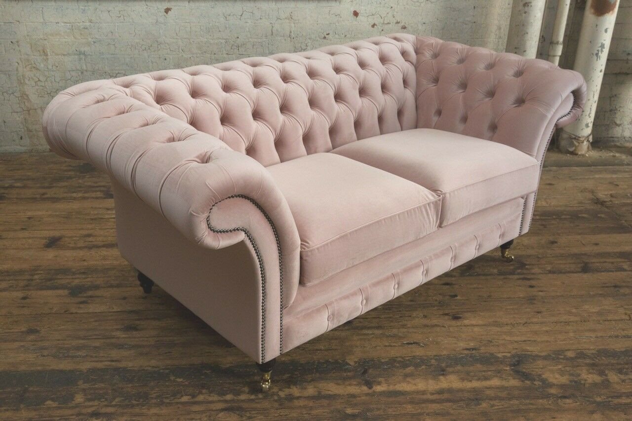JVmoebel Chesterfield-Sofa Elegante Zweisitzer Couch in Rosa aus Stoff und Leder, Made in Europa von JVmoebel