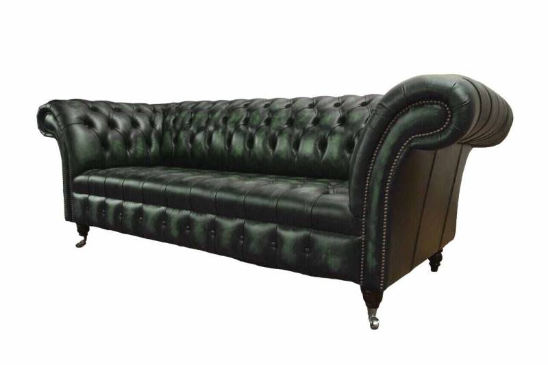 JVmoebel Chesterfield-Sofa Grüne Leder Couch im Chesterfield Stil für 3 Personen, Made in Europa JVmoebel Chesterfield-Sofa Grüne Leder Couch im Chesterfield Stil für 3 Personen, Made in Europa von JVmoebel