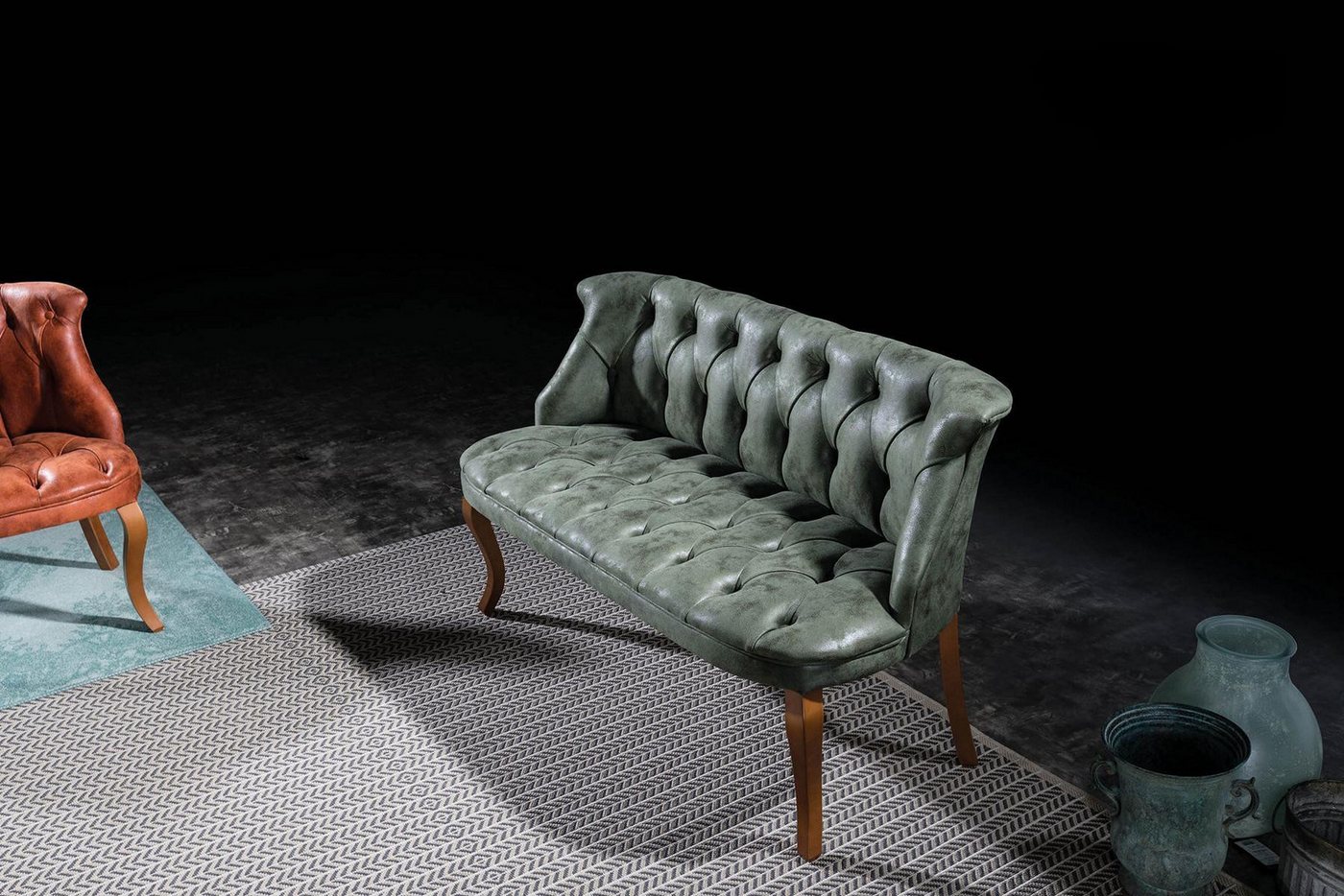 JVmoebel Chesterfield-Sofa Grünes Chesterfield Zweisitzer Sofa aus Kunstleder für das Wohnzimmer, 1 Teile, Made in Europa von JVmoebel