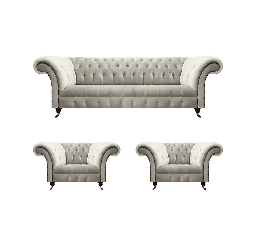 JVmoebel Chesterfield-Sofa Komplett Chesterfield 2x Sessel Wohnzimmer Sofa Dreisitze Couch, 3-Sitzer Sofa/2x Sessel 3 Teile, Made in Europa von JVmoebel