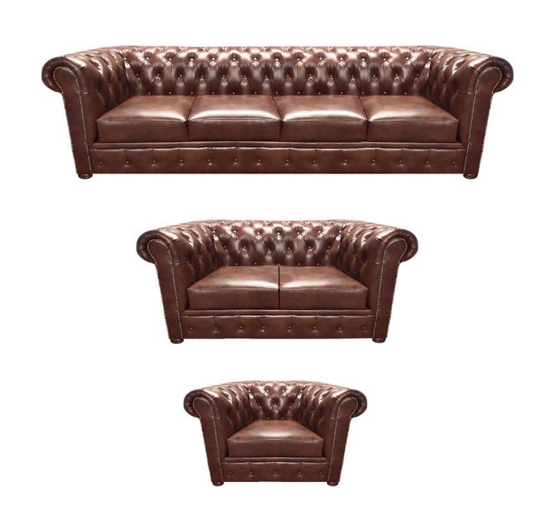 JVmoebel Chesterfield-Sofa Leder Polstermöbel Wohnzimmer Set Einrichtung Braun Designer Möbel, 3 Teile, Made in Europa von JVmoebel