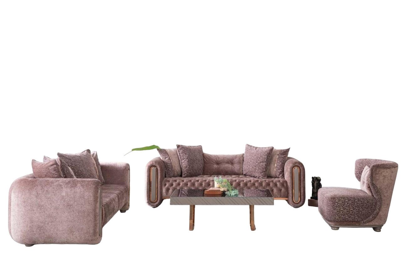 JVmoebel Chesterfield-Sofa Luxus Sofagarnitur Braune Couch Textil Sofa Couchen Polster von JVmoebel