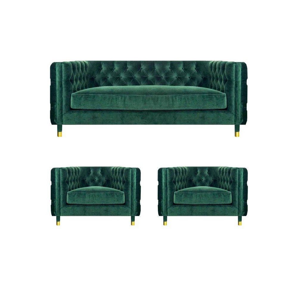 JVmoebel Chesterfield-Sofa Modern Design Möbel Sofagarnitur Set 3tlg Textil Stoff Modern Chester, 3-Sitzer Sofa/2x Sessel 3 Teile, Made in Europa von JVmoebel