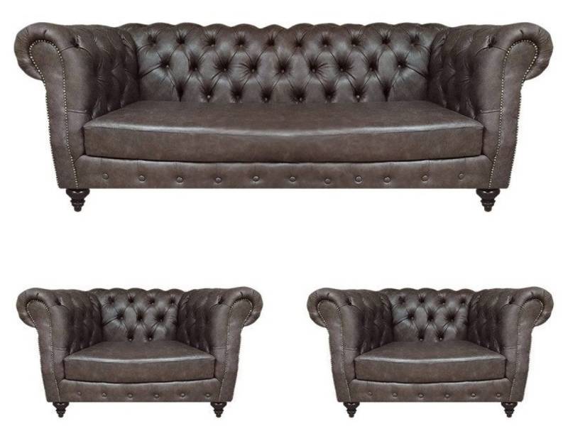 JVmoebel Chesterfield-Sofa Modern Design Set 3tlg Chesterfield Wohnzimmer 2x Sessel Einrichtung, 3 Teile, Made in Europa von JVmoebel