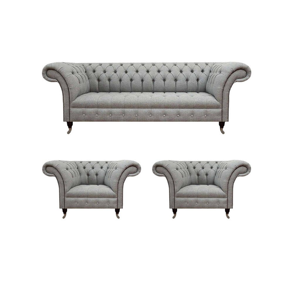 JVmoebel Chesterfield-Sofa Modern Sofa Set Chesterfield Polster Stoff Wohnzimmer Einrichtung, 3-Sitzer Sofa/2x Sessel 3 Teile, Made in Europa von JVmoebel