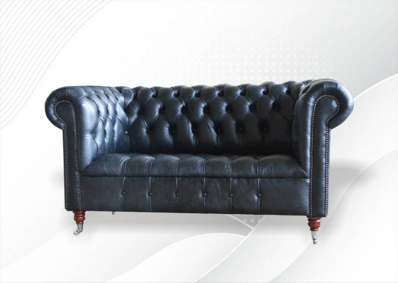JVmoebel Chesterfield-Sofa Samt Sofa Zweisitzer in Blau - Leder Couch Garnitur, Made in Europa von JVmoebel