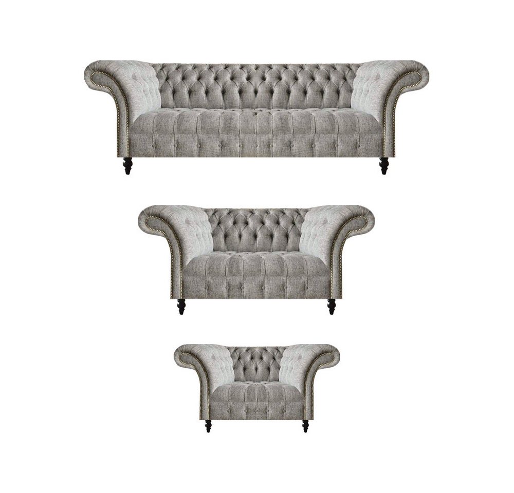 JVmoebel Chesterfield-Sofa Sofa Set 3tlg Chesterfield Sitzmöbel Textil Stoff Sessel Wohnzimmer, 3-Sitzer Sofa/2-Sitzer Sofa/Sessel 3 Teile, Made in Europa von JVmoebel