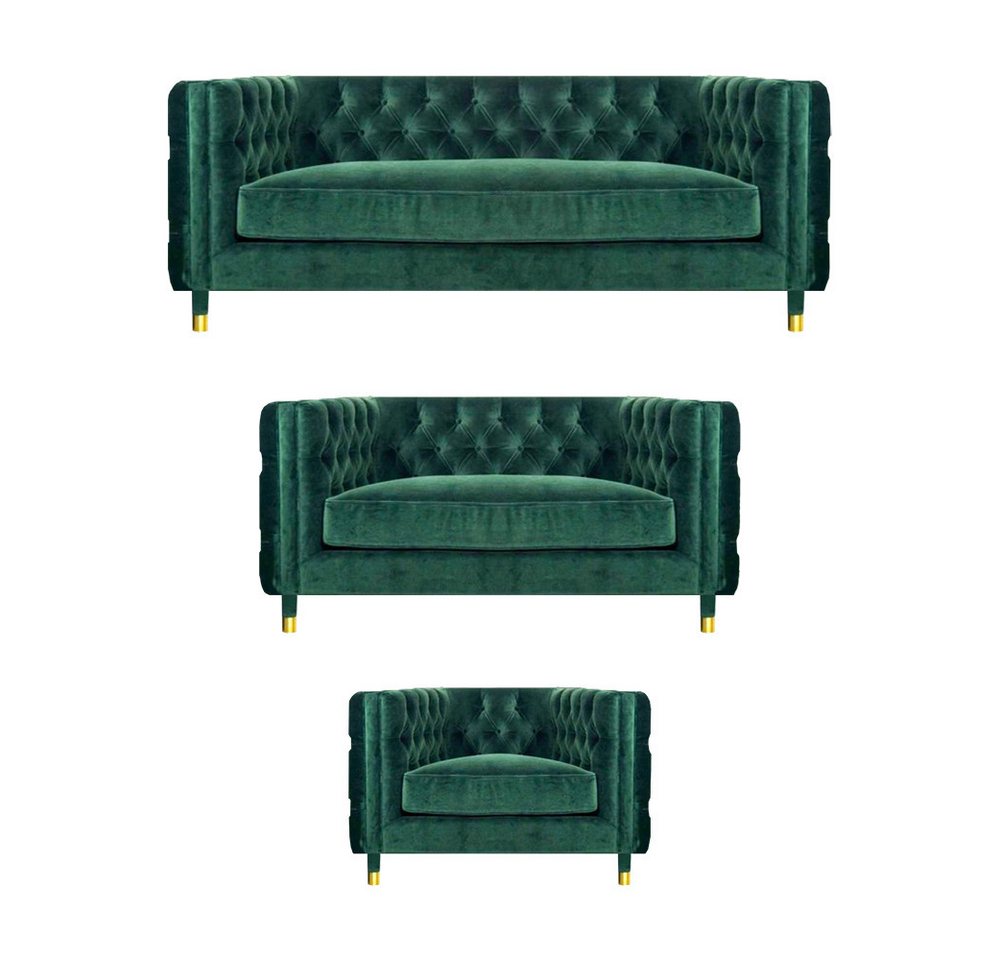 JVmoebel Chesterfield-Sofa Sofa Set 3tlg Modern Sofas Möbel Textil Stoff Sessel Wohnzimmer, 3-Sitzer Sofa/2-Sitzer Sofa/Sessel 3 Teile, Made in Europa von JVmoebel