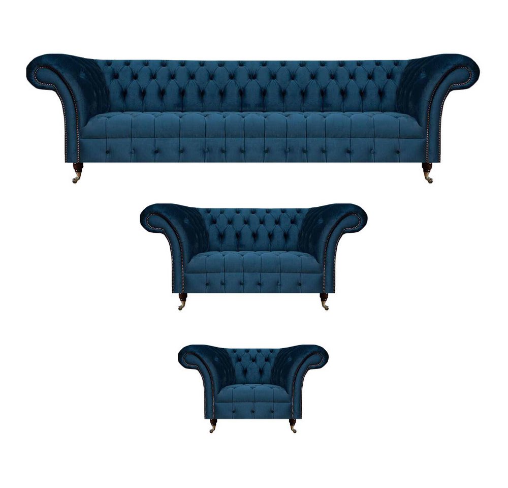 JVmoebel Chesterfield-Sofa Sofagarnitur Blau Luxus Komplett 3tlg Sitzmöbel Chesterfield Polster, 4-Sitzer Sofa/2-Sitzer Sofa/Sessel 3 Teile, Made in Europa von JVmoebel