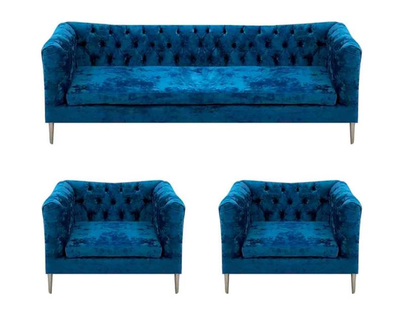 JVmoebel Chesterfield-Sofa Sofas Stoff Sofagarnitur 3tlg Sofa Dreistzer Polster 2x Sessel, 3 Teile, Made in Europa von JVmoebel
