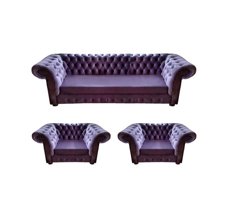 JVmoebel Chesterfield-Sofa Wohnzimmer Set 3tlg 2x Sessel Modern Sofa Dreisitze Couch Lila, 3 Teile, Made in Europa von JVmoebel
