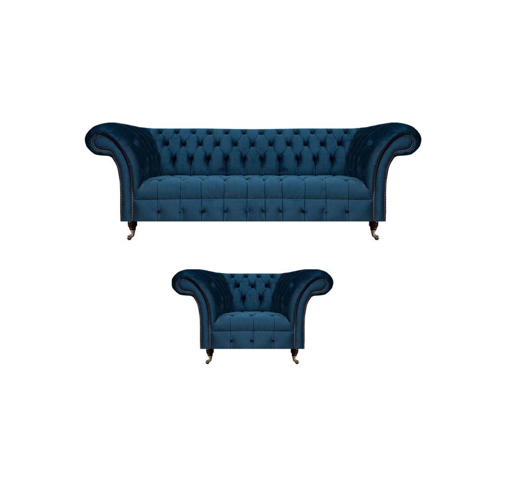 JVmoebel Chesterfield-Sofa Wohnzimmer Sitzmöbel Blau Sofa Dreisitze Luxus Sessel Möbel, 2 Teile, Made in Europa von JVmoebel