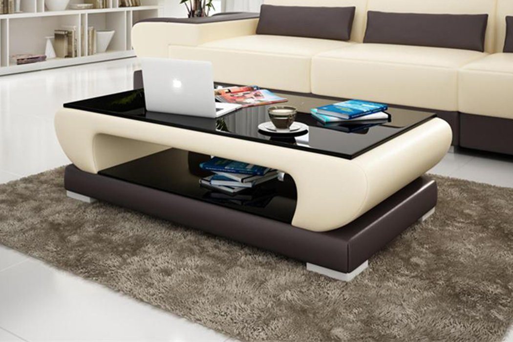 JVmoebel Couchtisch, Design Glastisch Leder Couch Tisch Tische Glas Sofa Wohnzimmertische von JVmoebel