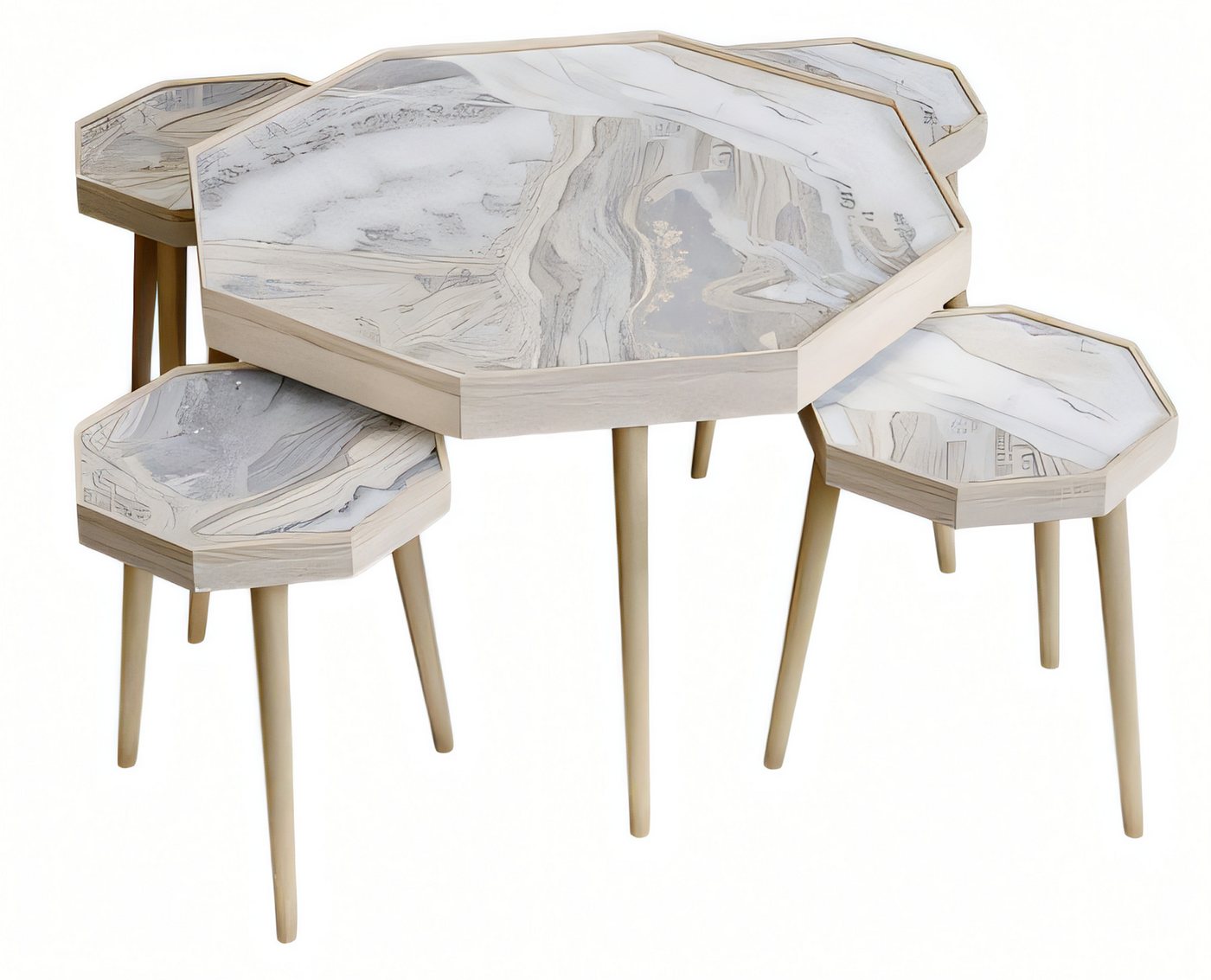 JVmoebel Couchtisch Beige Holz Couchtisch und Beistelltische im modernen Stil (MaßeCouchtisch, Maße4x Beistelltische), Made in Europe von JVmoebel