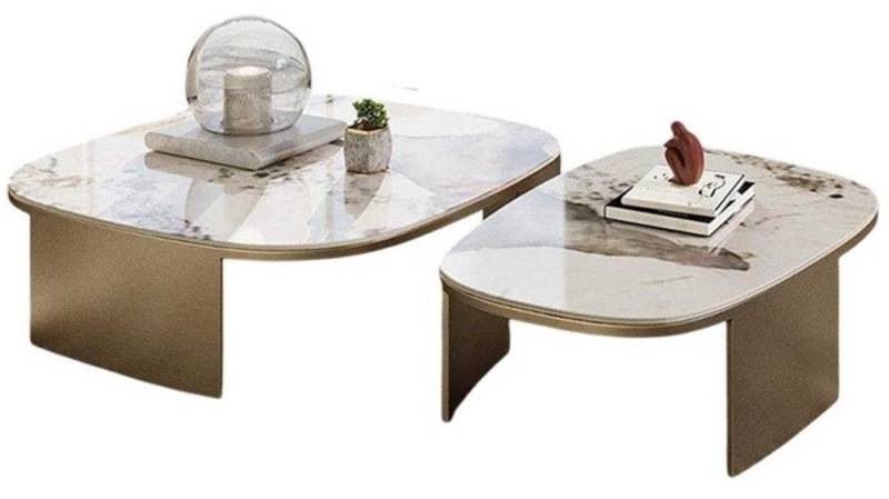 JVmoebel Couchtisch Luxus Beistelltisch aus Leder und Stein Grau für Wohnzimmer, Made in Europa von JVmoebel