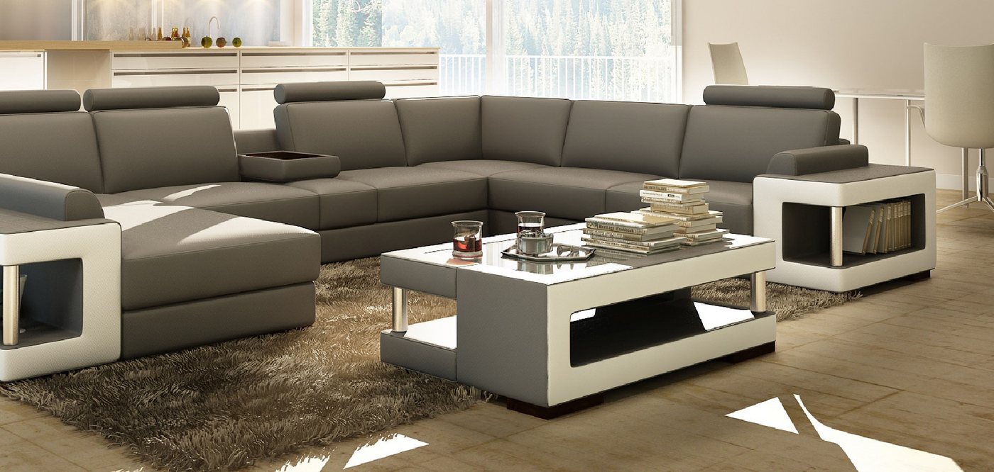 JVmoebel Couchtisch Edler Beistelltisch aus Glas und Leder für das Wohnzimmer, Made in Europa von JVmoebel