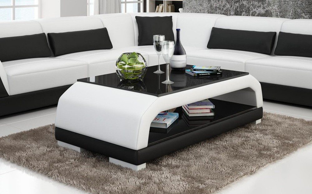JVmoebel Couchtisch Eleganter Beistelltisch aus Leder mit Glas für Ihr Wohnzimmer, Made in Europa von JVmoebel