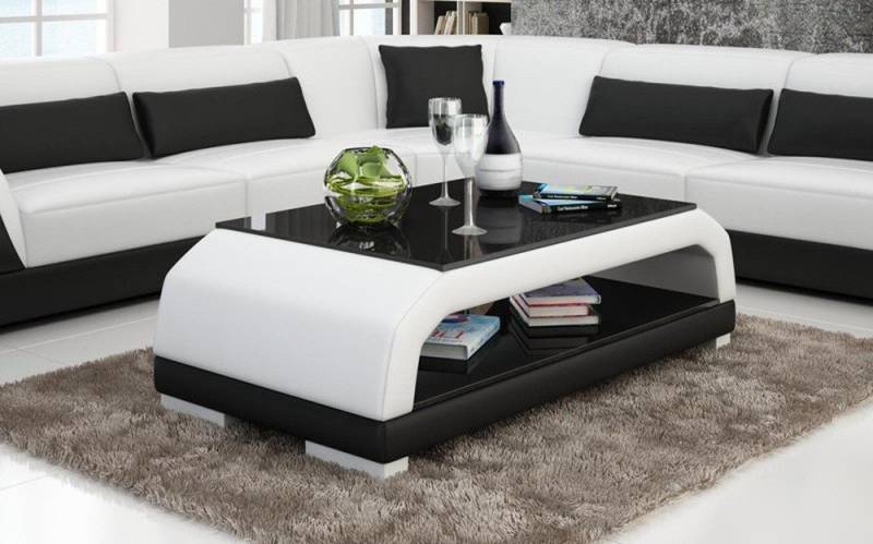 JVmoebel Couchtisch Eleganter Beistelltisch aus Leder mit Glas für Ihr Wohnzimmer, Made in Europa von JVmoebel
