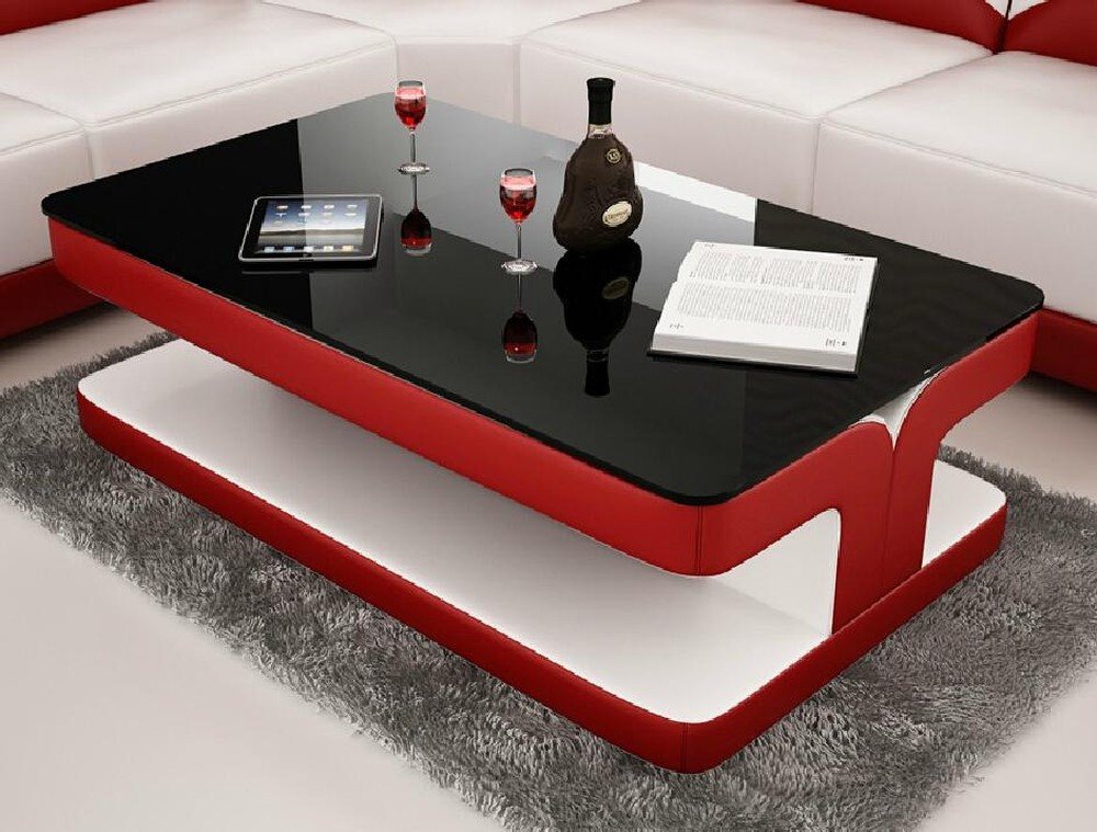 JVmoebel Couchtisch Eleganter Beistelltisch aus Leder und Glas für das Wohnzimmer, Made in Europa von JVmoebel