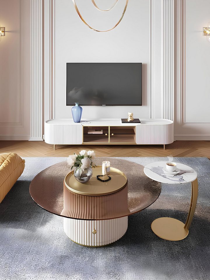 JVmoebel Couchtisch Eleganter Glas Beistelltisch Ovaler Lowboard Schrank in Luxus-Design (Couchtisch), Made in Europa von JVmoebel