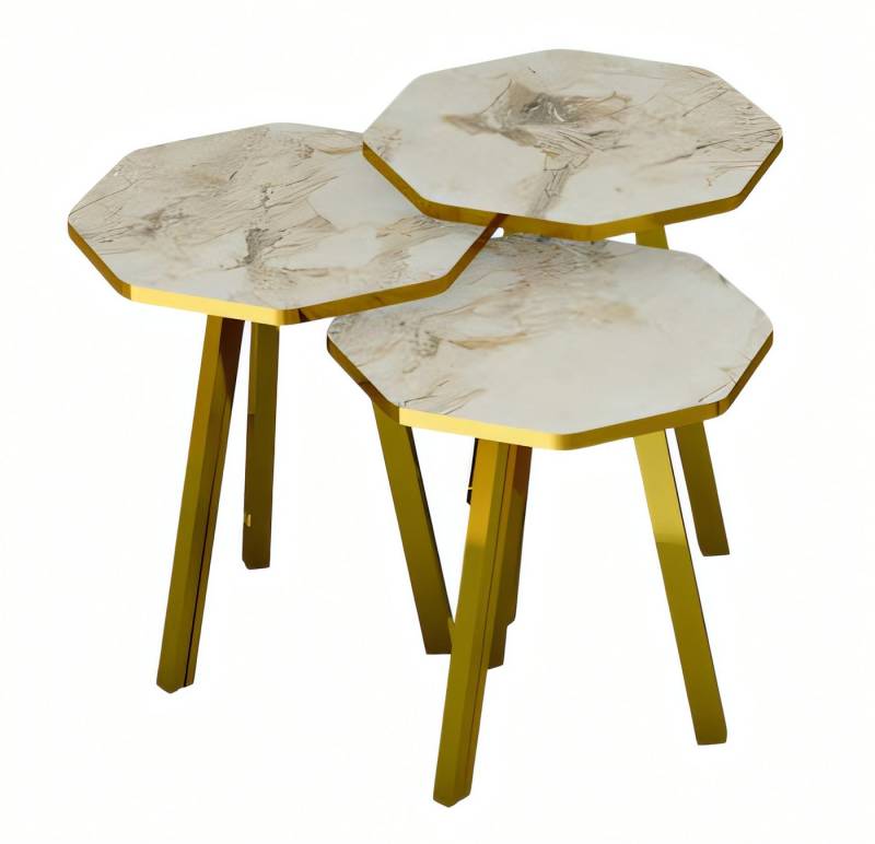 JVmoebel Couchtisch Elegantes Beiges Holz-Metall Couchtisch-Set für modernes Wohnzimmer (Couchtisch, Couchtisch 2, Couchtisch 3), Made in Europe von JVmoebel