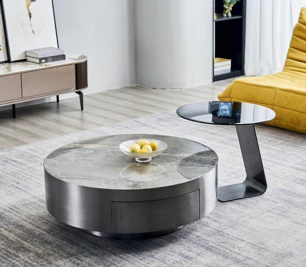 JVmoebel Couchtisch Elegantes Set aus 2 silbernen Designer-Couchtischen für Wohnzimmer (2-St., Couchtisch + Beistelltisch), Made in Europa von JVmoebel