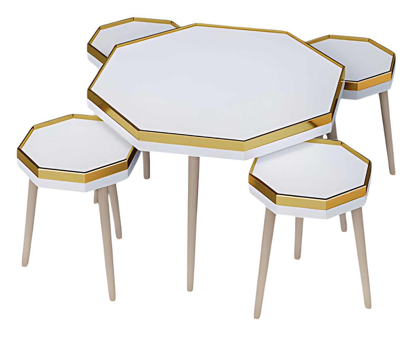 JVmoebel Couchtisch Elegantes weißes Wohnzimmer-Set aus Holz und Edelstahl (Couchtisch, 4x Beistelltische), Made in Europe von JVmoebel