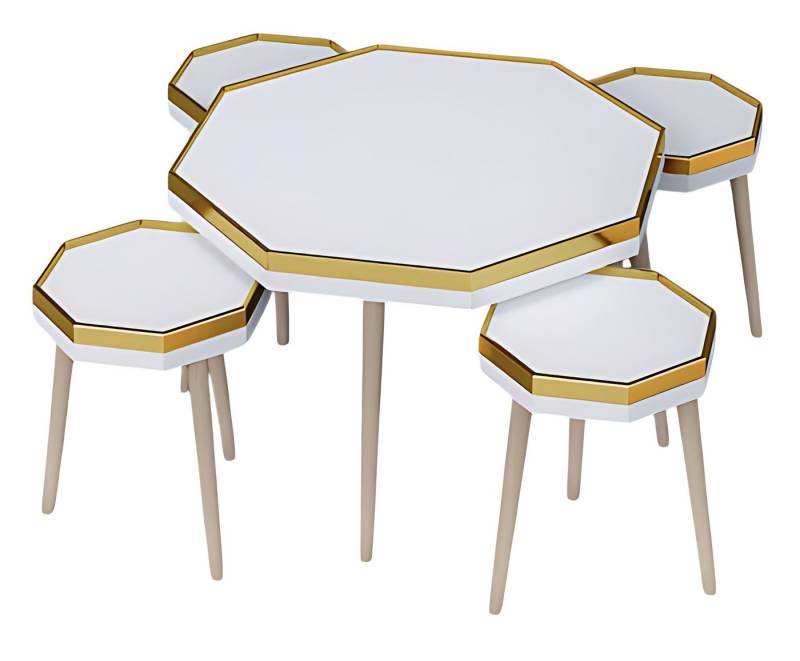 JVmoebel Couchtisch Elegantes weißes Wohnzimmer-Set aus Holz und Edelstahl (Couchtisch, 4x Beistelltische), Made in Europe von JVmoebel