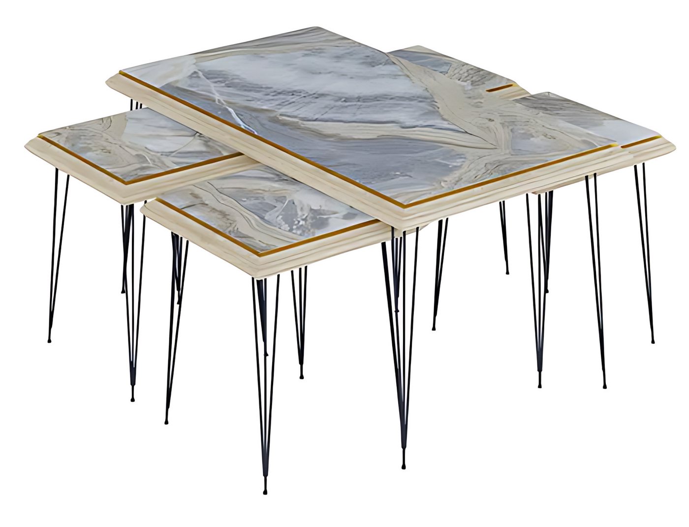 JVmoebel Couchtisch Grauer MDF Edelstahl Couchtisch mit Beistelltischen modern (Couchtisch, 4x Beistelltische), Made in Europe von JVmoebel