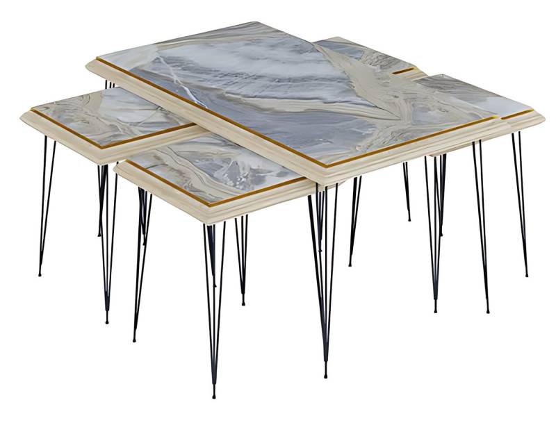 JVmoebel Couchtisch Grauer MDF Edelstahl Couchtisch mit Beistelltischen modern (Couchtisch, 4x Beistelltische), Made in Europe von JVmoebel