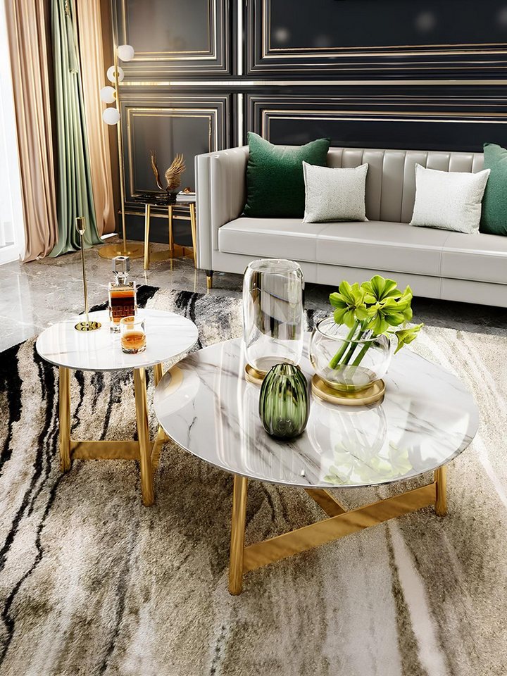 JVmoebel Couchtisch Marmortisch rund für Couch – Beistelltisch Naturstein Edelstahl, Made in Europa von JVmoebel